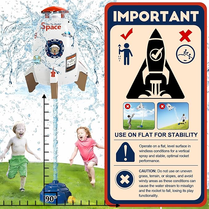 Water Rocket Sprinkler for Kids, Outdoor Sprinkler Rocket Launcher Toy for Backyard, Summer Water Toys for Kids Ages 3-12, Fun Water Powered Rocket Toy (White-1)