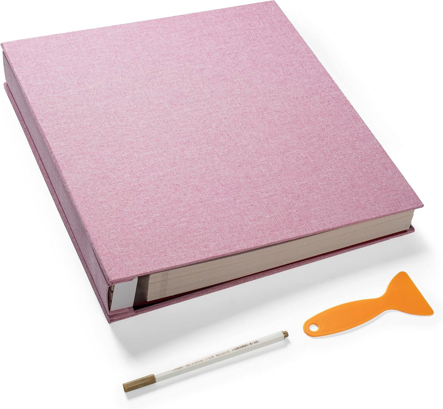 Large Photo Album Self Adhesive 4x6 8x10 10x12 Scrapbook Magnetic Album DIY Scrapbook Length 13 x Width 12.8 (Inches) 120 Sticky Pages Linen Cover DIY Photo Album(Pink)