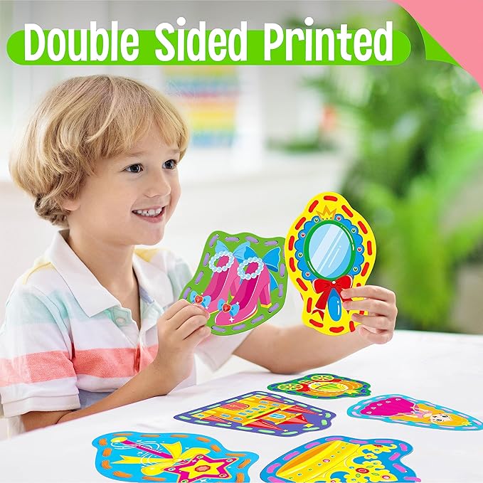9 Pieces Kids Lacing Cards, Double Sided Sewing Cards in 9 Princess Theme Cards with 9 Colorful Laces, Imagination Development Lacing Toys Games for Children Educational and Learning Activity