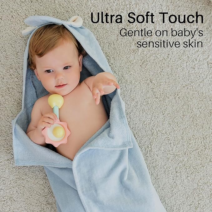 Viviland 2 Pack Hooded Baby Towels, Soft 100% Cotton Baby Bath Towels with Hood, Extra Thick and Absorbent, Essential for Newborns, Kids, Infants - Girls and Boys (Blue Elephant & Koala)