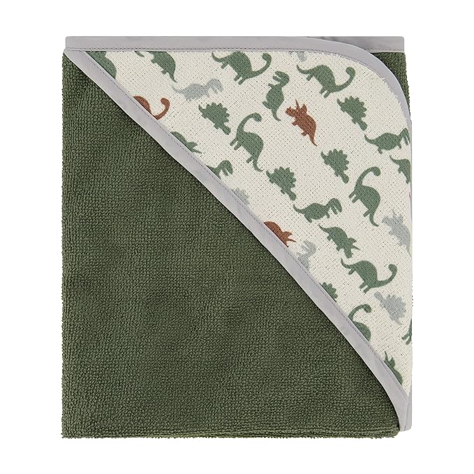 Cudlie Buttons & Stitches Baby Boy 3 Pack Rolled/Carded Hooded Towels in Dino Roar Print (GS71721)