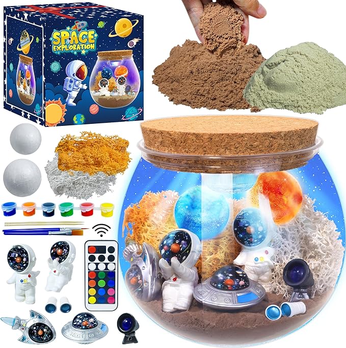 Astronauts Light Up Terrarium Kit for Kids DIY Space Toys Painting Kits Astronauts Toys Birthday Gift for Boys and Girls Ages 4 5 6 7 8-12 Year Old - Kids Arts & Crafts Kit
