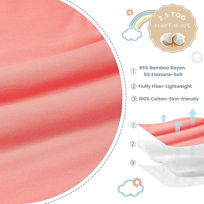 ZIGJOY Shark-Fin Transition Swaddle - 2.5 Tog Rayon Made from Bamboo Sleep Sack Transitional Swaddle Sack Baby Wearable Blanket, Peach Pink, 3-6 Months