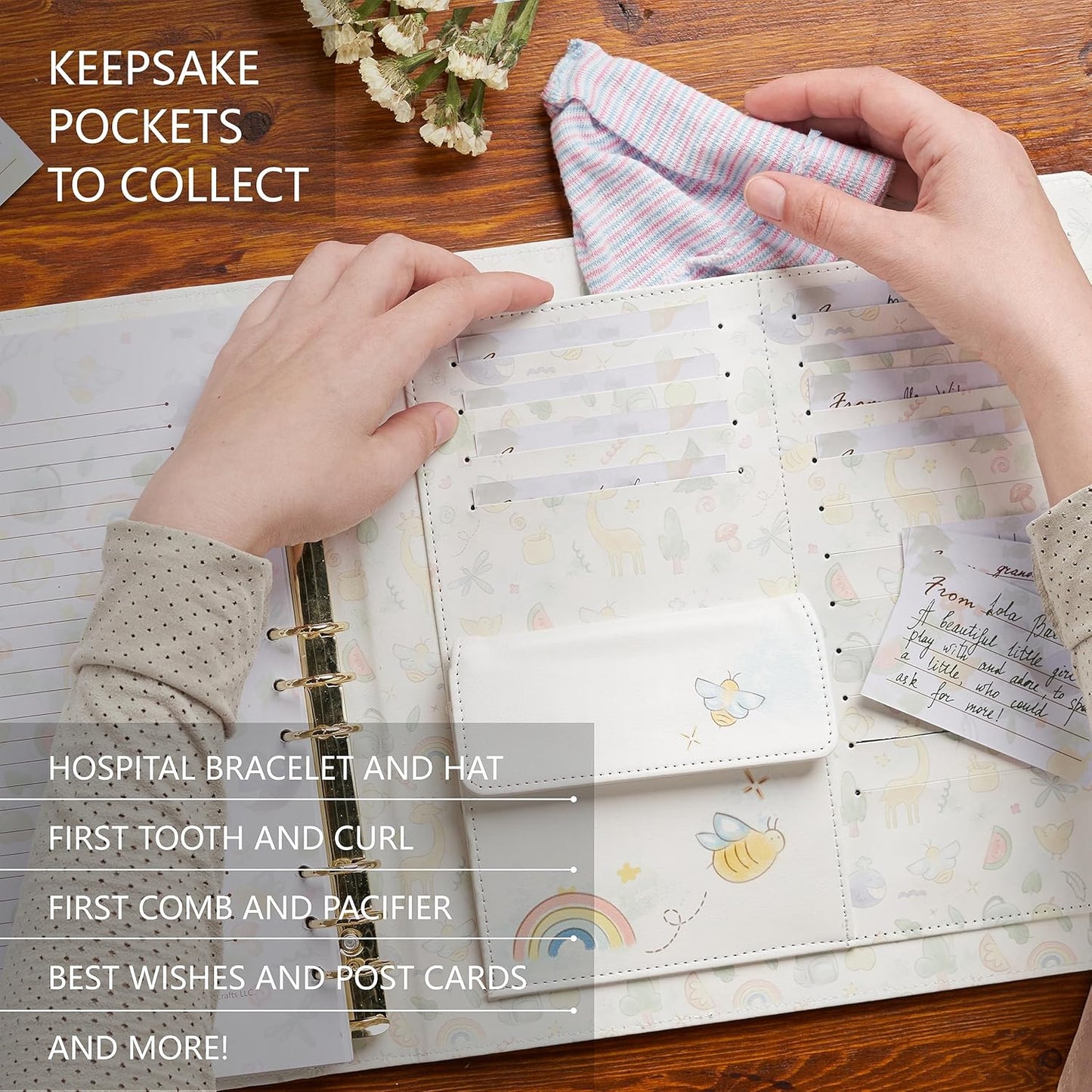 Keepsake Baby Memory Book Girl Boy – Timeless Leather-Bound Baby Milestone Book – Baby Book Keepsake Record First 5 Years – Gender Neutral Baby Scrapbook Album Baby Album Journal Registry Search Gift