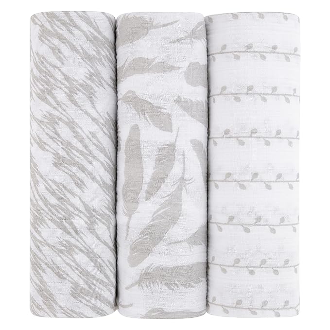 Muslin Swaddle Blanket 100% Soft Muslin Cotton 3 Pack 47"x 47" Classic Grey Combo Unisex for Baby Girl or Baby Boy