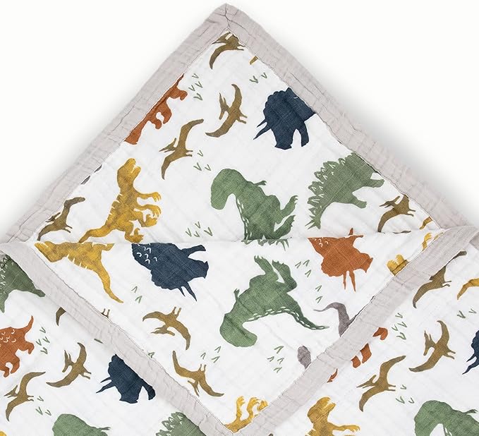 Little Unicorn Premium Quilted Throw | Super Soft, Multi-Layered Muslin XL Blanket| Great for Kids & Families (Dino Friends)