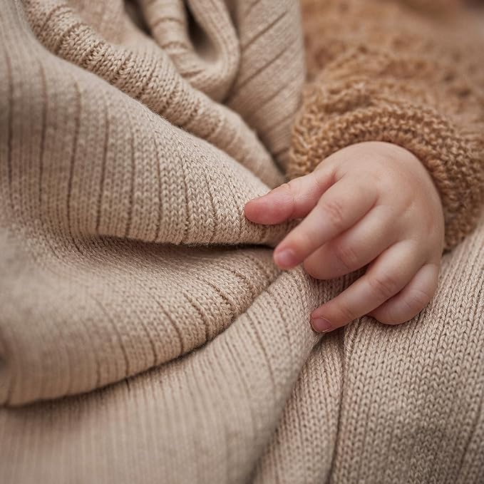 Knitted Organic Cotton Baby Blanket- Swaddle Blanket, 30" x 40" Soft Receiving Blanket for Newborn 2-Pack (Fog and Polar Blue)