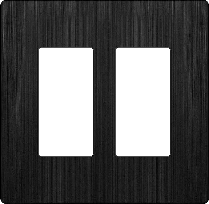 LIDER Brushed Finish Decorator Switch Cover, Screwless Wall Plate, Mid-Size 2-Gang 4.88" x 4.92", Unbreakable Polycarbonate Thermoplastic, UL Listed, LSWP-32M-BBK, Brushed Black