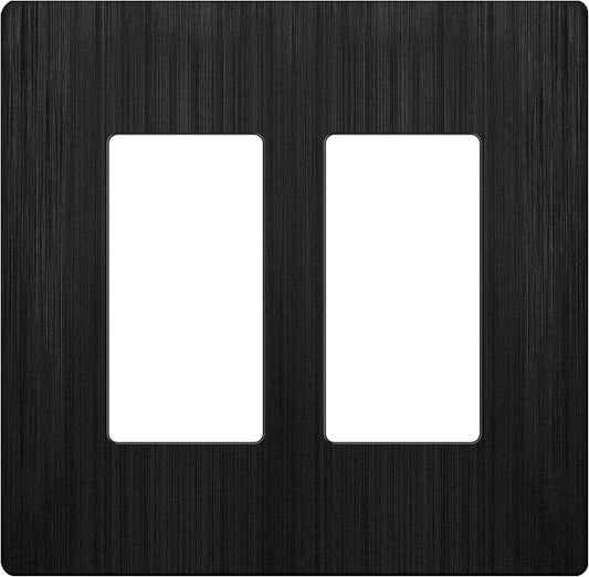 LIDER Brushed Finish Decorator Switch Cover, Screwless Wall Plate, Mid-Size 2-Gang 4.88" x 4.92", Unbreakable Polycarbonate Thermoplastic, UL Listed, LSWP-32M-BBK, Brushed Black