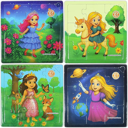 Butterfly EduFields 4-in-1 Princess ‍ & Unicorn Jigsaw Puzzles for Girls | 38 Pcs Puzzle Toy for Kids Age 3 4 5 6 7 Years | Preschool Learning with Coloring Sheets | Birthday Gift for Girls
