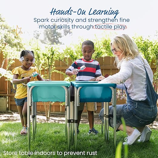 ECR4Kids 4-Station Sand and Water Adjustable Play Table, Sensory Bins, Seafoam/Turquoise