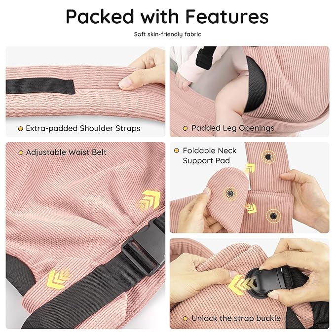 Baby Carrier Newborn to Toddler- Ergonomic,Cozy and Lightweight Infant Carrier for 7-40lbs,3 Carry Positions Newborn Carrier,Pink