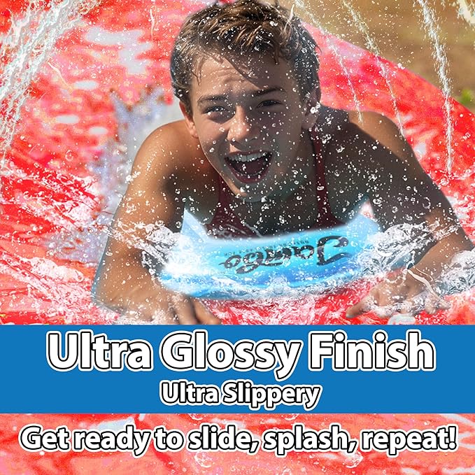 JAMBO 24Ft XL Slip Splash and Slide and 2 Bodyboards, Heavy Duty Lawn Water Slide, Summer Water Toy with Sprinkler for Backyard Outdoor Water Fun n Toys for Kids, Splash Mat Splash Pad