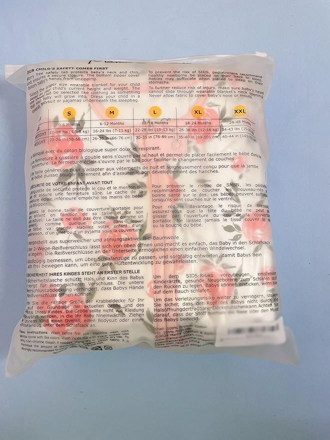 Mama Cheetah Baby Sleep Sack 0.5 TOG, Organic Cotton Baby Wearable Blanket with Two-Way Zipper, Swaddle Transition Baby Sleeping Bag for Newborn Infant Toddler Boy Girl, 12-18 Months