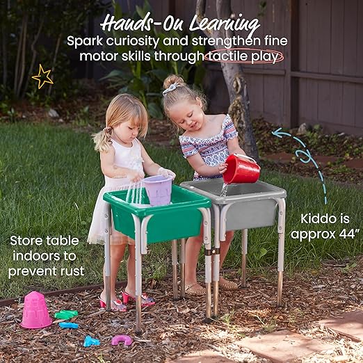 ECR4Kids 2-Station Sand and Water Adjustable Play Table, Sensory Bins, Grey/Emerald