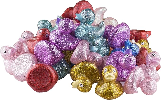 2 Inch Rubber Ducks - Bag of 50 Assorted Mini Glitter Rubber Duckies