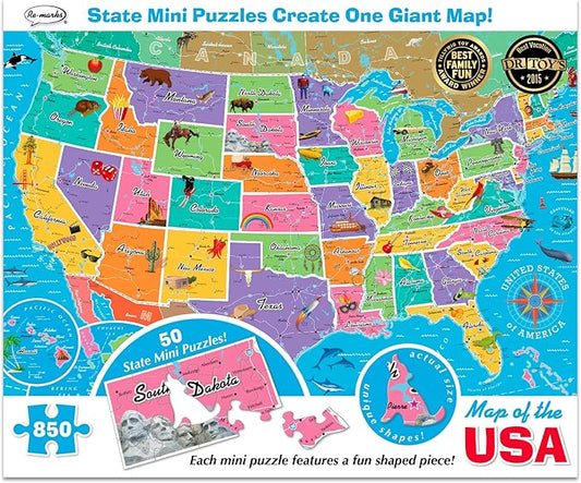 Re-marks Map of USA Deluxe Jigsaw Puzzle with Whimsy Pieces- All Ages
