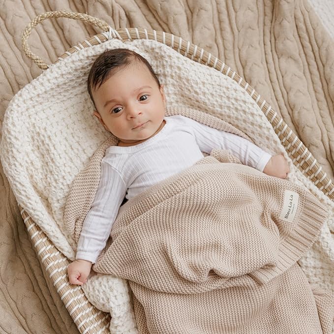 Heritage Knit Organic Cotton Baby Blanket - Soft Warm Cozy Unisex Receiving Cuddle Stroller Beige Blanket for Newborns, Infants Toddler, Boys and Girls (Oatmeal, 0-2 Years)