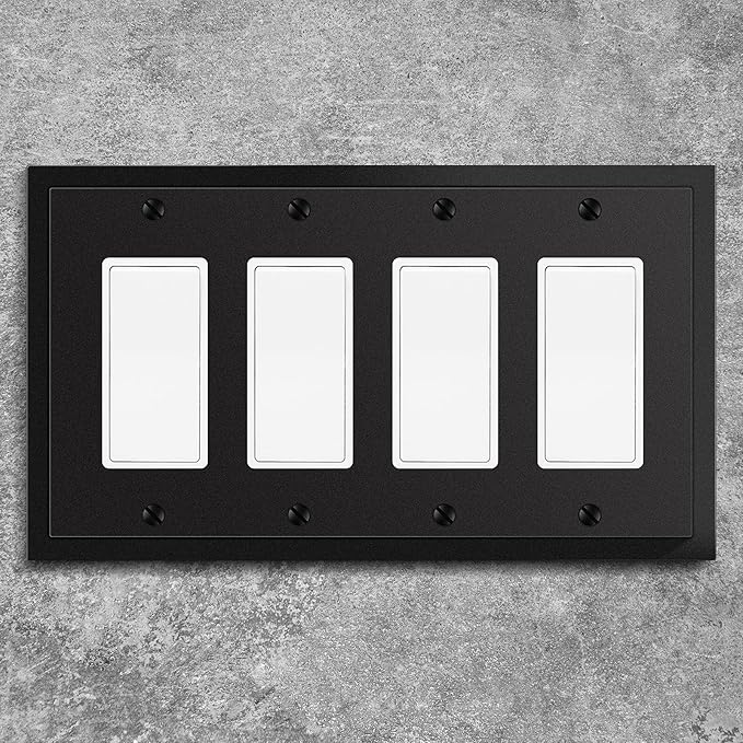 Modern Edge Decorative Wall Plate Switch Plate Outlet Cover, Durable Solid Zinc Alloy (Quad Decorator, Matte Black)