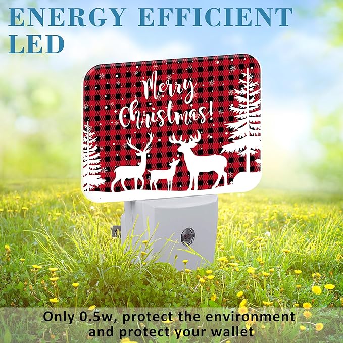 Christmas Elk and Tree Silhouette Night Light, Christmas Nightlight Plug into Wall with Dusk to Dawn Sensor for Kid Girls Boys Women Men Bedroom, Hallway, Kitchen, Bathroom, Stairs Decor