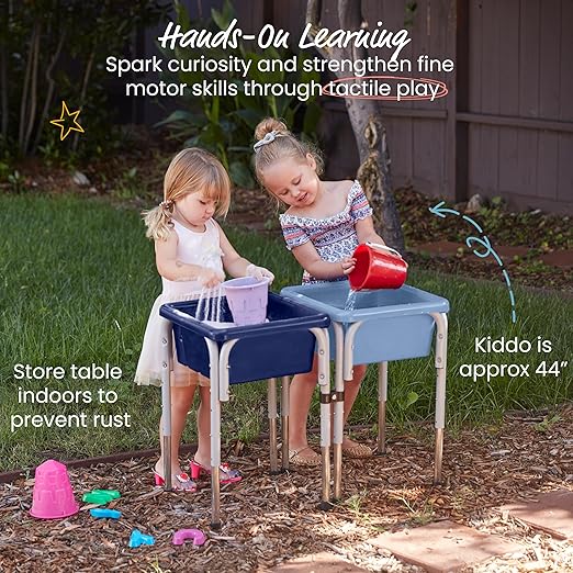 ECR4Kids 2-Station Sand and Water Adjustable Play Table, Sensory Bins, Navy/Powder Blue