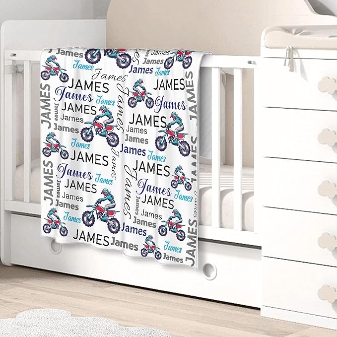 Personalized Motocross Custom Baby Blanket with Name - Swaddle Blanket for Toddlers, Infants, Kids, Shower, Newborns - Nursery Stroller Crib Decor Throw - Birthday Gift