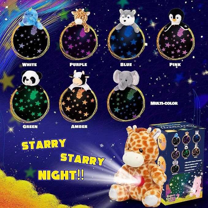 Cuteoy Plush Giraffe Star Projector Musical Adjustable Singing Night Light Stuffed Animals Glowing Plushies Toy Gifts for Kids Birthday Easter Christmas,12''
