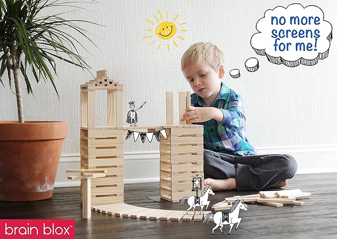 Natural Wooden Blocks for Kids Ages 4-8 - Montessori Blocks for Hands-on Learning - STEM and Architecture for Kids (300 Building Blocks)