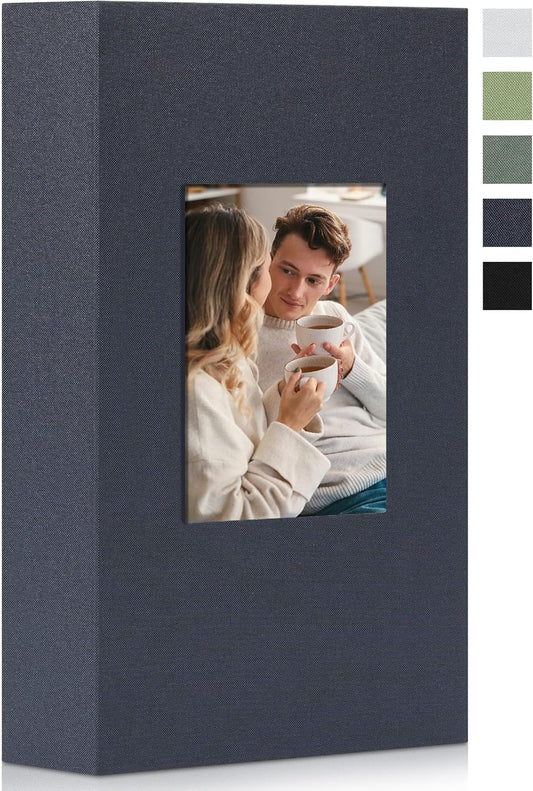 Photo Album 4x6 Pictrues 300 Pockets Linen Cover with Front Window Large Picture Book for Family Travel Wedding and Memory Keepsake Organizer Gray Blue