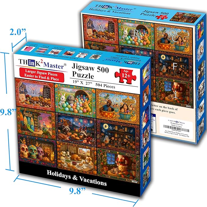 Think2Master Holiday Collage 500 Pieces Large Format Jigsaw Puzzle: Kids 12+, Teens, Adults & Families. A Year of Celebration an Excellent Present for Birthdays, Christmas. Size: 26.8” X 18.9”