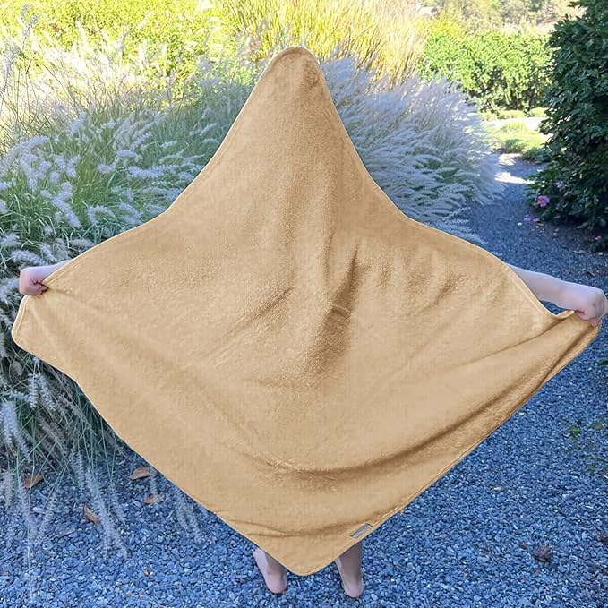 Pine & Palm Home Hooded Baby Towel – Turkish Cotton & Rayon from Bamboo, Soft & Absorbent, Quick-Dry | Neutral Newborn & Toddler Bath Towel | Gift-Ready Bag (Wheat)