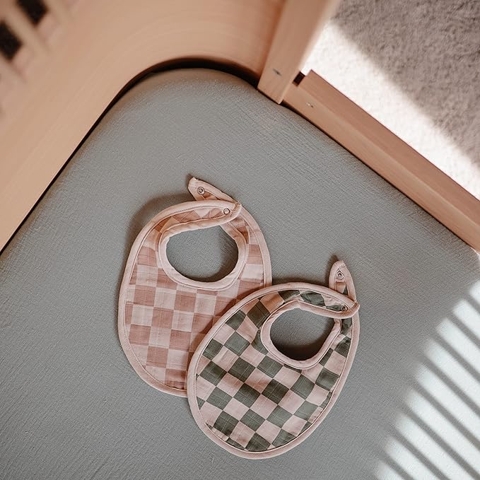 mushie Muslin Baby Bib | Soft Cotton for Infant Drips, Drools & Feedings | Adjustable Fit | 2 Pack