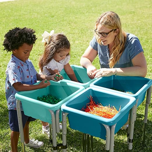 ECR4Kids 4-Station Sand and Water Adjustable Play Table, Sensory Bins, Seafoam/Turquoise