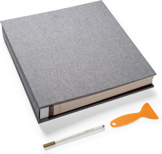 Large Photo Album Self Adhesive 4x6 8x10 10x12 Scrapbook Magnetic Album DIY Scrapbook Length 13 x Width 12.8 (Inches) 120 Sticky Pages Linen Cover DIY Photo Album(Grey)