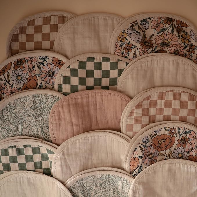 mushie Muslin Baby Burp Cloths | 100% Organic Cotton, Set of 2 (Pastel Blooms/Fog)