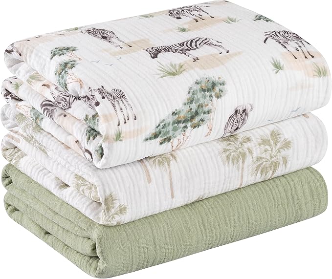 Muslin Swaddle Blankets for Newborn, 3 Pack Breathable Soft Receiving Blanket, Large 38 x 40 inches Swaddle Wrap Burping Clothes, Essentials Infant Shower Items, Toddler Gift (Lovely Zebra, 3 Pack)