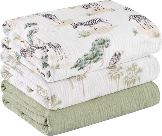 Muslin Swaddle Blankets for Newborn, 3 Pack Breathable Soft Receiving Blanket, Large 38 x 40 inches Swaddle Wrap Burping Clothes, Essentials Infant Shower Items, Toddler Gift (Lovely Zebra, 3 Pack)