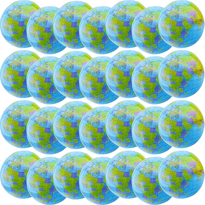 28 Pack 16 Inch Inflatable Globe Blow up Earth Globe Inflatable Beach Balls Bulk for Beach Swimming Pool Party Supplies