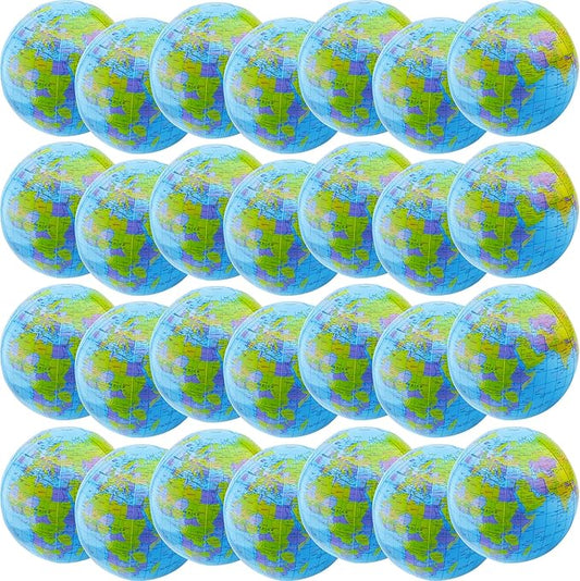 28 Pack 16 Inch Inflatable Globe Blow up Earth Globe Inflatable Beach Balls Bulk for Beach Swimming Pool Party Supplies