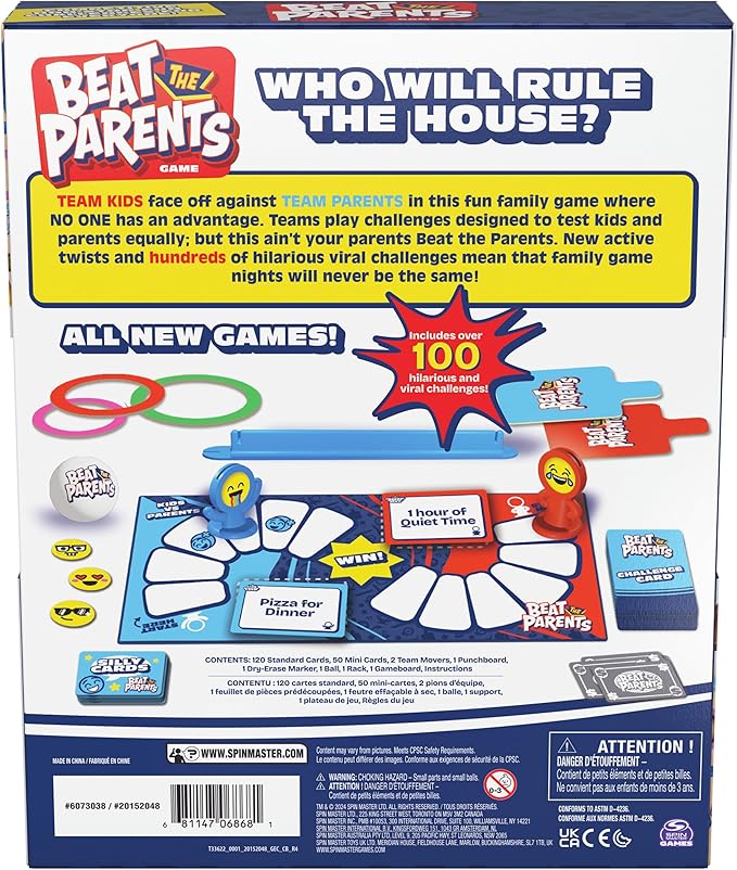 Spin Master Games, Beat The Parents, 2025 Edition with New Challenges & Cards, Friendly Competition Family Game, Fun Activity for Kids, Adults & Family Game Night, 4-8 Players, for Ages 6 & Up