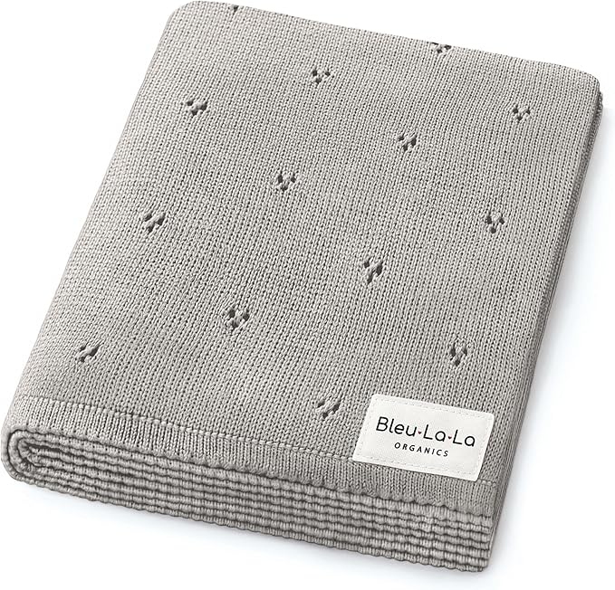 Organic Unisex Pointelle Receiving Swaddle Blanket for Boys & Girls - 100% Luxury Organic Soft Cotton Knit Warm Cozy Cuddle Stroller f Blanket for Newborns Infants & Toddlers (Dove Grey)