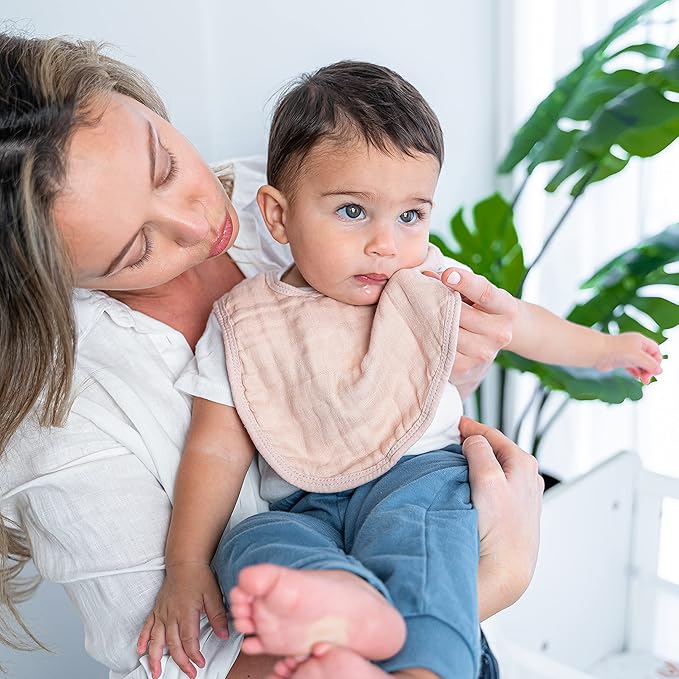 Comfy Cubs Muslin Bibs for Babies, Pack of 8 - Soft and Highly Absorbent, Feeding, Drool and Teething Bib, Adjustable Snaps - Stylish & Colorful Unisex Designs, Giftable Set - Blush