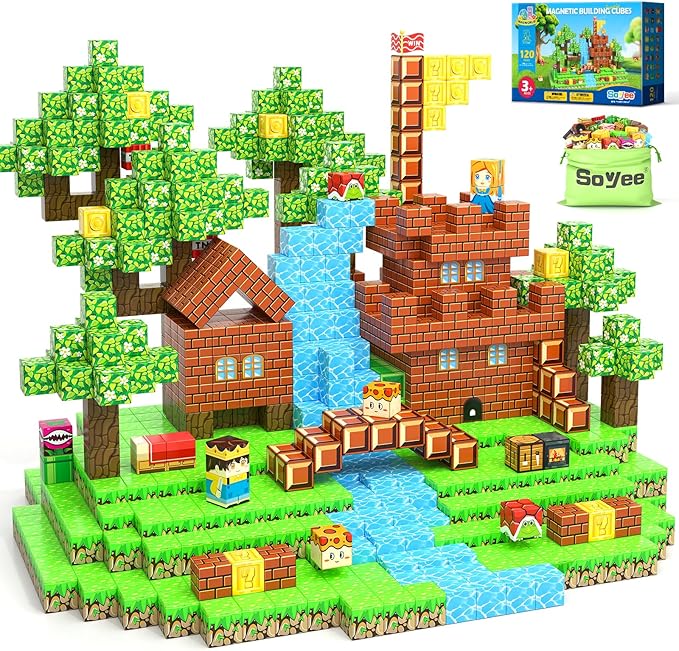 120PCS 1'' Magnetic Blocks-Build Mine Magnet World Set Sensory Toys for Kids 3+ Years Old Magnetic Cubes for Boys Toddler Boys Toys Age 4-6 8-10 10-12