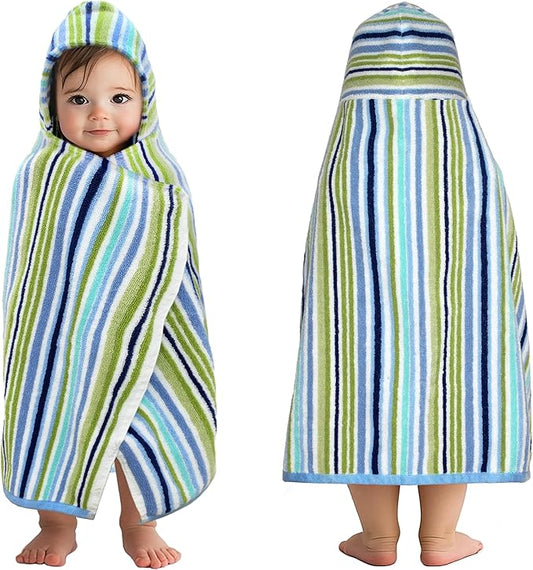 ORIGINAL KIDS Hooded Baby Towel for Newborn - 100% Cotton Large Baby Bath Towels with Hood for Boys, Girls, Infants, Toddler - Extra Absorbent & Soft Newborn Bath Essentials - Large 24x30 - Blue Multi