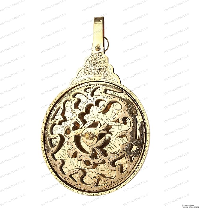 10.5" Hanging Brass Arabic Astrolabe Globe – Maritime Navigational & Astrological Calendar Replica | Handcrafted Brass Nautical Decor & Historical Collectible