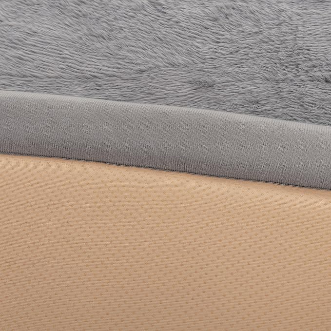 Loartee Faux Rabbit Fur Rug - 1.18" Thick Soft Fluffy Area Rug, Non-Slip Memory Foam Crawling Mat, Light Gray, 78"x110"