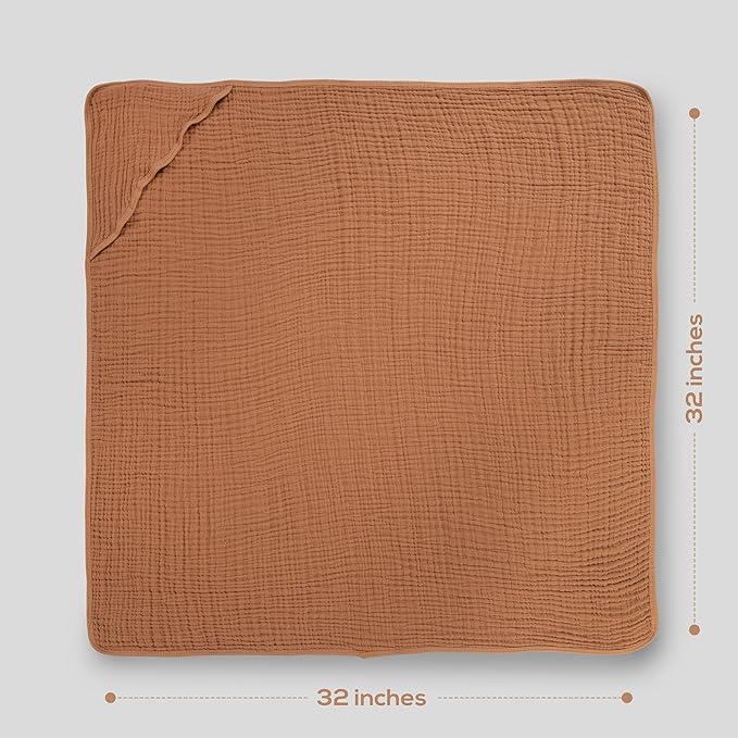 Muslin Hooded Baby Towels for Newborns, 32"x32", 100% Cotton – 6 Layers Super Soft Absorbent Breathable, Baby Bath Towel, Toddler Bath Towel – Pack of 2