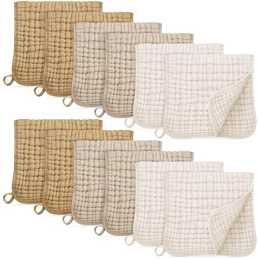 Muslin Burp Cloths for Baby 100% Cotton Burping Cloths for Boys Girls Large 20''X10'' Extra Soft and Absorbent 12 Pack - Gradient Khaki