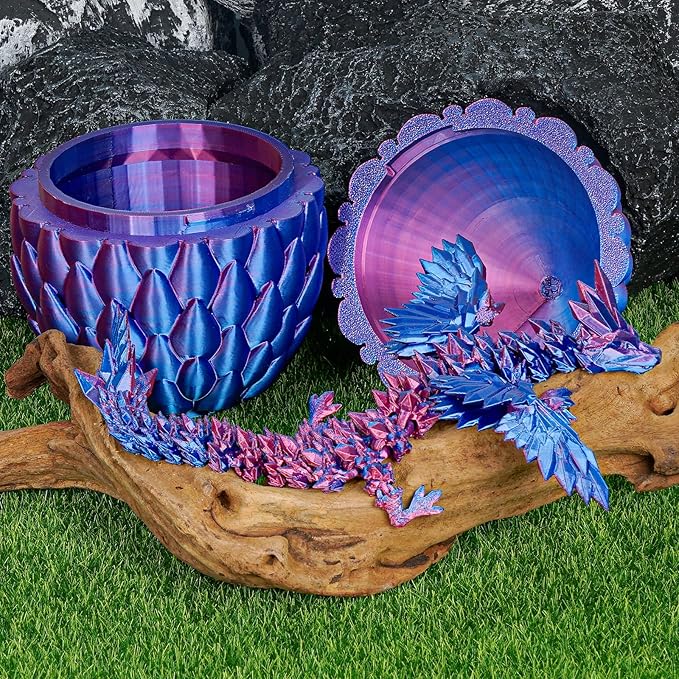 3D Printed Dragon Eggs with Articulated Fly Dragon Inside, Collectible Figurines Fidget Toy for Adults Kids Birthday Easter Christmas White Elephant Gifts for Friends Colleagues(Purple, M size)