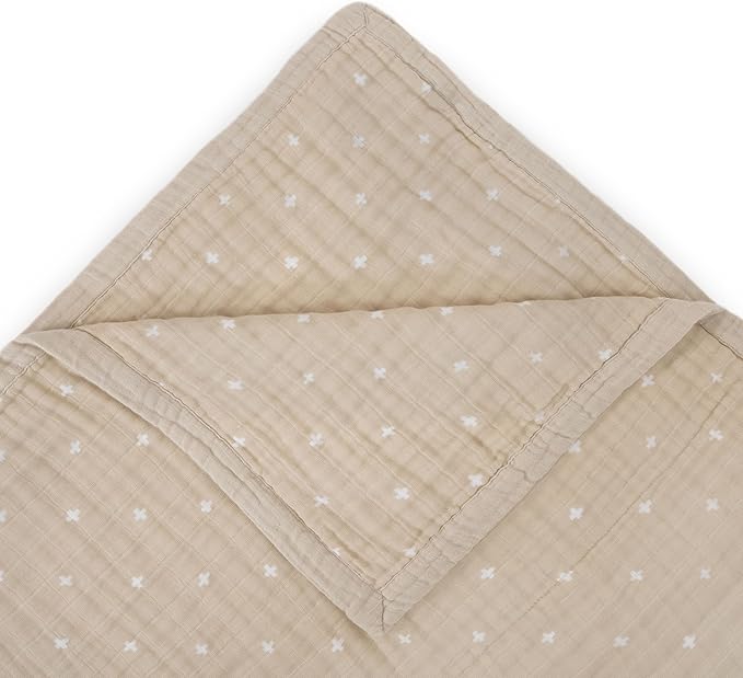 Little Unicorn Premium Quilted Throw | Super Soft, Multi-Layered Muslin XL Blanket| Great for Kids & Families (Taupe Cross)